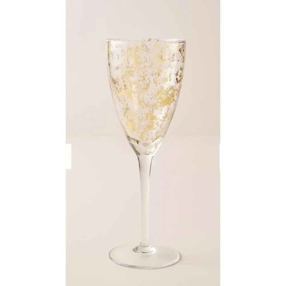 ANTHROPOLOGIE WINE GLASSES SET OF 4 Gold Foiled 9.25” Wine‎ Glasses No 53216743